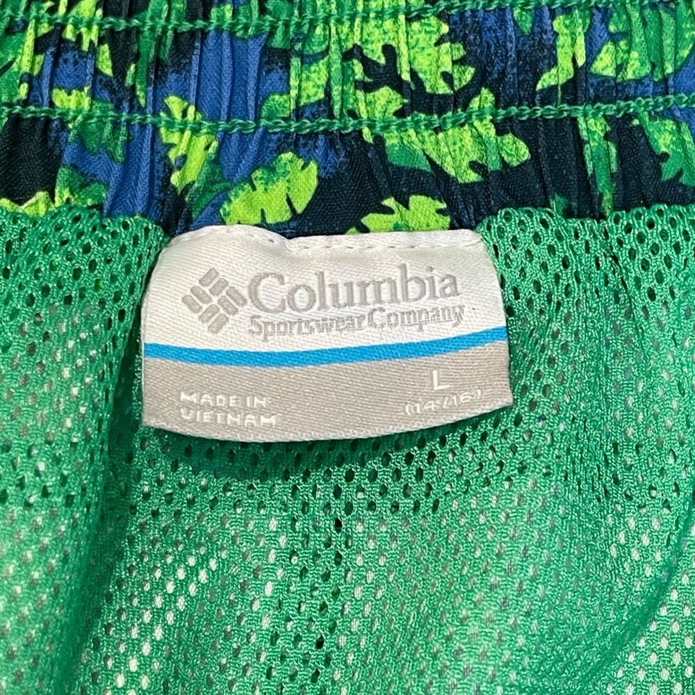 Columbia PFG Swim Trunks Boys Size Large 14/16 Blue Green Leaf Print Mesh Lined - Picture 4 of 11